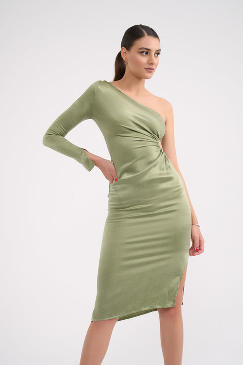 One Shoulder Midi Dress With Waist Decollete